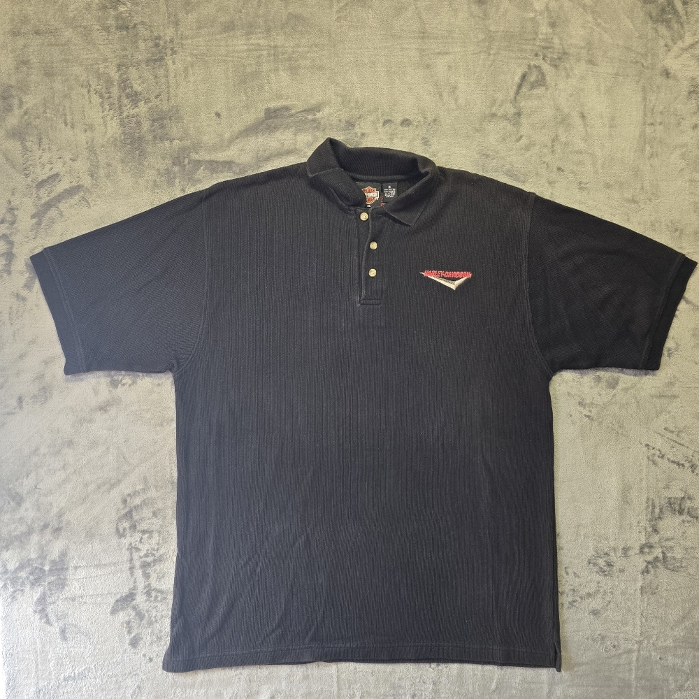 Vintage Y2K Harley Davidson Ribbed Knit Cotton Polo Shirt Size XL